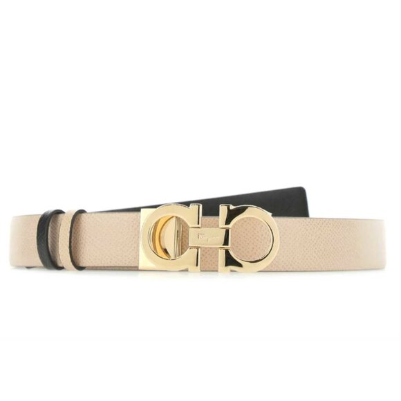 FERRAGAMO GANCINI REVERSIBLE BELT, 2 1/2 CM WIDE, DAINO & NERO, 70 CM LONG - Picture 1 of 14